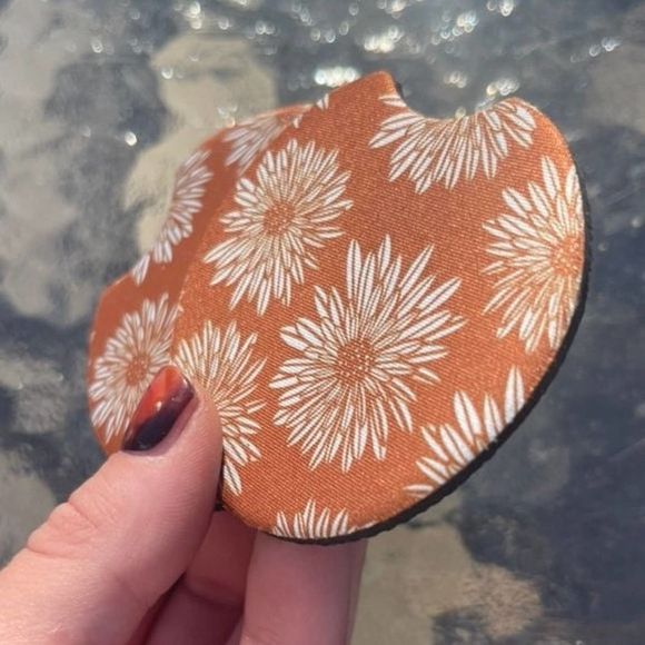 Boho Orange Floral Car Coaster Set | Floral Coaster Set | Boho Car Accessories - Picture 4 of 11